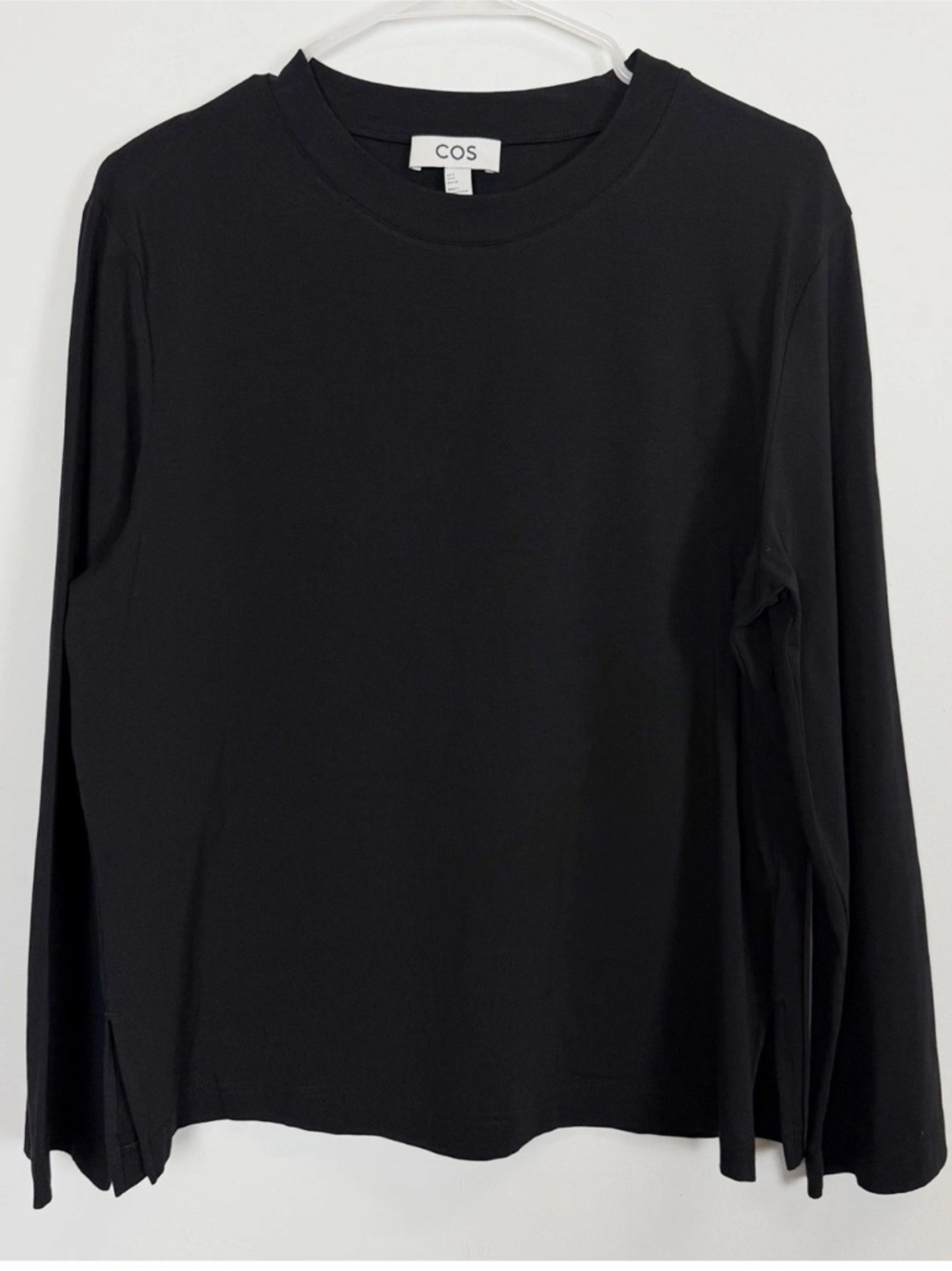 COS Top Womens Small Black Long Sleeve Shirt Cotton Blend Stretch